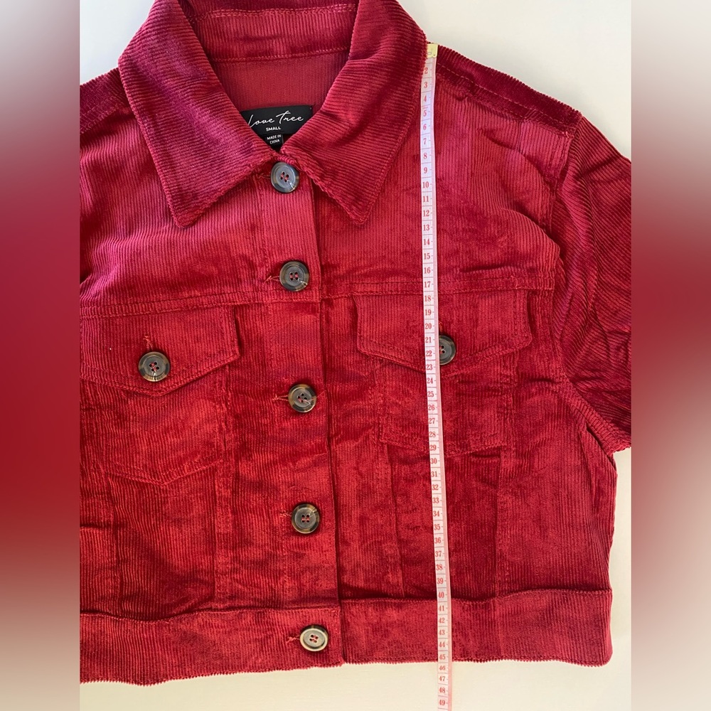NWOT burgundy corduroy crop jacket Military style jacket with pockets - Picture 7 of 12